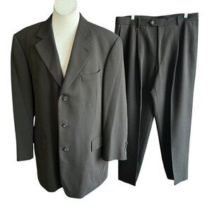 Expert by Evergreen Brown Twill Wool Suit 3 Button Blazer Pleated Pants 42/36